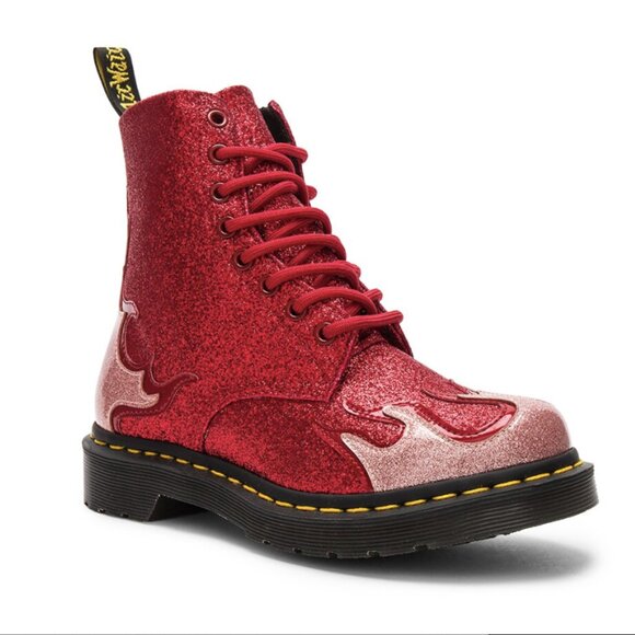 Dr. Martens Shoes - Rare! Dr. Martens 1460 Pascal Flame Red Glitter Boots Women's Size 7
